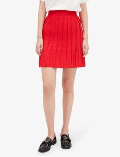 CLAUDIE PIERLOT Merina Scalloped-edge High-waisted Knitted Mini Skirt -Women Clothing Store R04103301 ROUGES ALT02