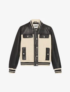 CLAUDIE PIERLOT Contrast Panelled Leather And Knit Bomber Jacket