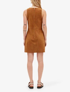 CLAUDIE PIERLOT Cook Lace-neckline Flared-skirt Suede Mini Dress -Women Clothing Store R04103400 BRUNS ALT03