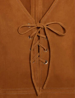 CLAUDIE PIERLOT Cook Lace-neckline Flared-skirt Suede Mini Dress -Women Clothing Store R04103400 BRUNS ALT06