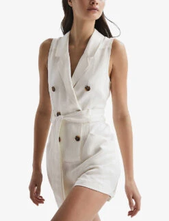 Reiss Florence Notch-lapel Double-breasted Woven Playsuit -Women Clothing Store R04103917 IVORY ALT02
