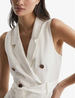 Reiss Florence Notch-lapel Double-breasted Woven Playsuit -Women Clothing Store R04103917 IVORY ALT04