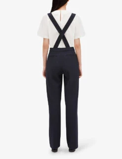 CLAUDIE PIERLOT Pames Braces-trim Stretch-woven Trousers -Women Clothing Store R04104033 BLEUS ALT02