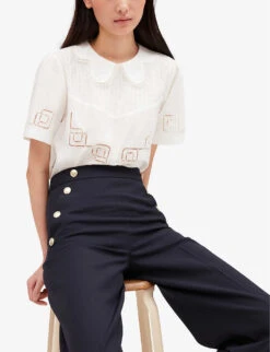 CLAUDIE PIERLOT Pames Braces-trim Stretch-woven Trousers -Women Clothing Store R04104033 BLEUS ALT03