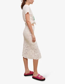 Maje Floral-embroidered Crochet And Lace Cotton Midi Skirt -Women Clothing Store R04104069 BLANC ALT02