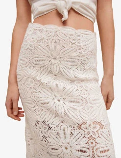 Maje Floral-embroidered Crochet And Lace Cotton Midi Skirt -Women Clothing Store R04104069 BLANC ALT04