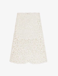 Maje Floral-embroidered Crochet And Lace Cotton Midi Skirt