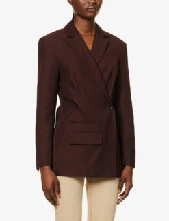 Jacquemus La Veste Tibau Double-breasted Woven Blazer 7 Jacquemus La Veste Tibau Double-breasted Woven Blazer -Women Clothing Store R04107843 DARKBROWN ALT02