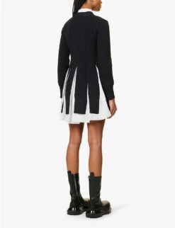 Sacai V-neck Pleated Woven Knit Midi Dress -Women Clothing Store R04110178 BLACK ALT03