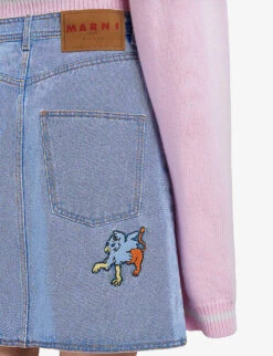 Marni Graphic-embroidered Denim Mini Skirt -Women Clothing Store R04110554 ILLUSIONBLUE ALT04