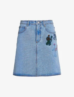 Marni Graphic-embroidered Denim Mini Skirt