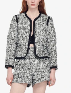 Sandro Augustine Round-neck Woven Blazer -Women Clothing Store R04111158 NOIRGRIS ALT02