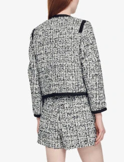 Sandro Augustine Round-neck Woven Blazer -Women Clothing Store R04111158 NOIRGRIS ALT03