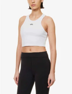 Aspire Brand-print Stretch-cotton Tank Top -Women Clothing Store R04111680 WHITEBLACK ALT02