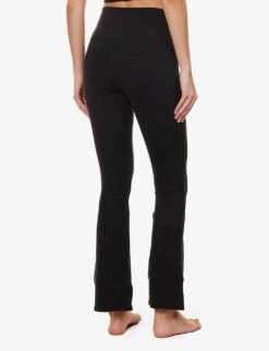 Airbrush Flared-leg High-rise Stretch-woven Leggings -Women Clothing Store R04111686 BLACK ALT03