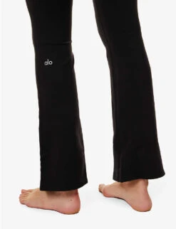 Airbrush Flared-leg High-rise Stretch-woven Leggings -Women Clothing Store R04111686 BLACK ALT04