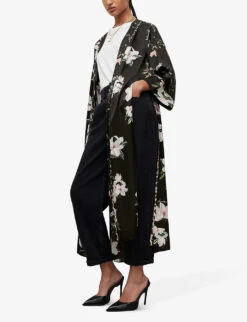 AllSaints Floral-print Woven Kimono 7 AllSaints Floral-print Woven Kimono -Women Clothing Store R04114856 BLACK ALT02