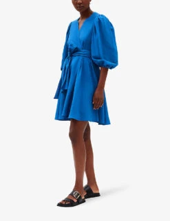 CLAUDIE PIERLOT Raymonde Wrap-front Woven Mini Dress -Women Clothing Store R04116435 BLEUS ALT02