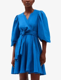 CLAUDIE PIERLOT Raymonde Wrap-front Woven Mini Dress -Women Clothing Store R04116435 BLEUS ALT04