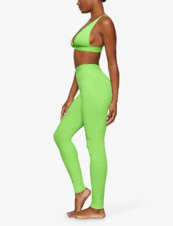Ribbed High-rise Stretch-cotton Leggings -Women Clothing Store R04118232 NEONLIME ALT02