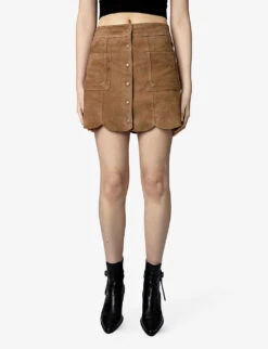 Zadig & Voltaire Scalloped-hem Suede Mini Skirt -Women Clothing Store R04118649 ECORCE ALT02