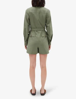CLAUDIE PIERLOT Janis Belted Collared Stretch-woven Playsuit -Women Clothing Store R04119113 VERTS ALT03
