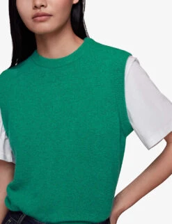Whistles Kira Round-neck Stretch-knit Sweater Vest -Women Clothing Store R04120560 GREEN ALT02