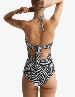 Reiss Gia Zebra-print Halterneck Swimsuit -Women Clothing Store R04122274 BLACKWHITE ALT03