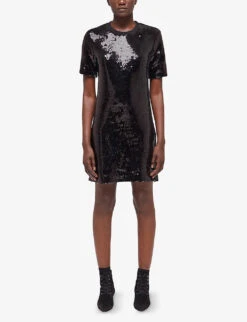 THE KOOPLES Sequinned Stretch-woven Mini T-shirt Dress -Women Clothing Store R04122314 BLA01 ALT02