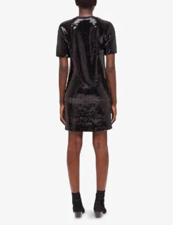 THE KOOPLES Sequinned Stretch-woven Mini T-shirt Dress -Women Clothing Store R04122314 BLA01 ALT03