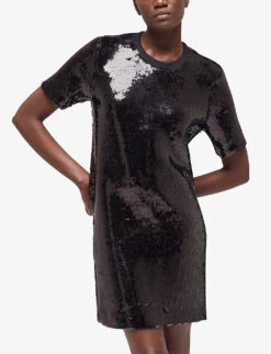 THE KOOPLES Sequinned Stretch-woven Mini T-shirt Dress -Women Clothing Store R04122314 BLA01 ALT04