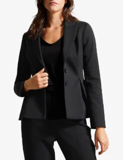 Ted Baker Single-breasted Peplum-hem Stretch-woven Bazer -Women Clothing Store R04122501 BLACK ALT02