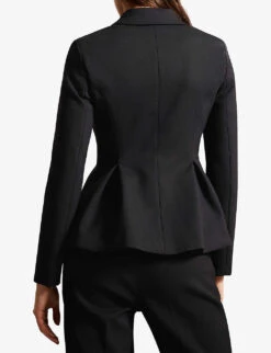Ted Baker Single-breasted Peplum-hem Stretch-woven Bazer -Women Clothing Store R04122501 BLACK ALT03
