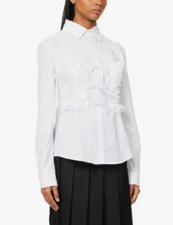 Lace-overlay Striped Cotton Shirt 7 Lace-overlay Striped Cotton Shirt -Women Clothing Store R04123225 WHITE ALT02