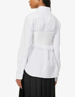 Lace-overlay Striped Cotton Shirt 8 Lace-overlay Striped Cotton Shirt -Women Clothing Store R04123225 WHITE ALT03