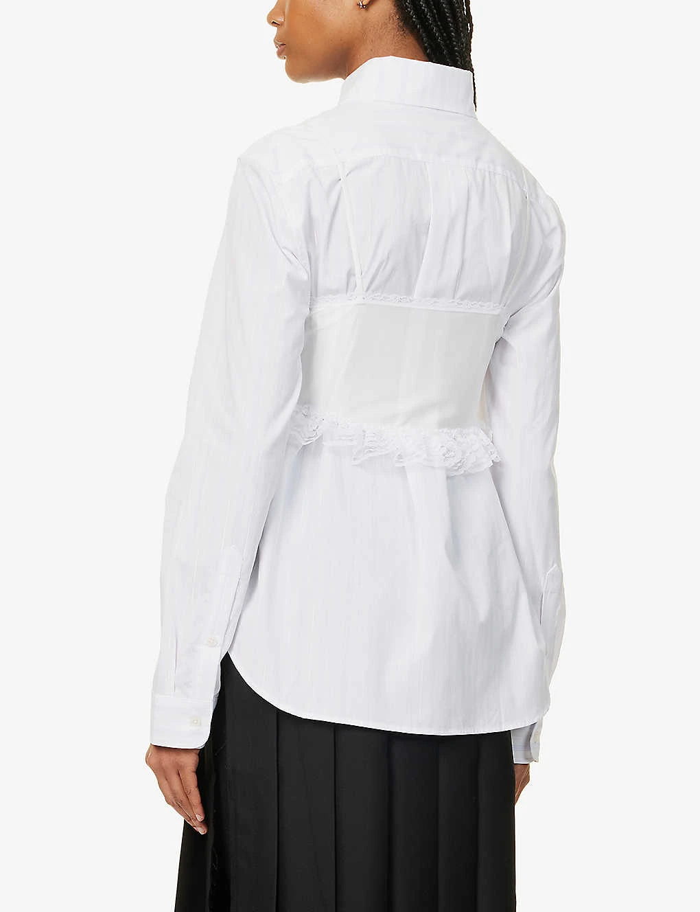 Lace-overlay Striped Cotton Shirt 4 Lace-overlay Striped Cotton Shirt - Image 4