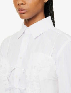 Lace-overlay Striped Cotton Shirt 9 Lace-overlay Striped Cotton Shirt -Women Clothing Store R04123225 WHITE ALT04