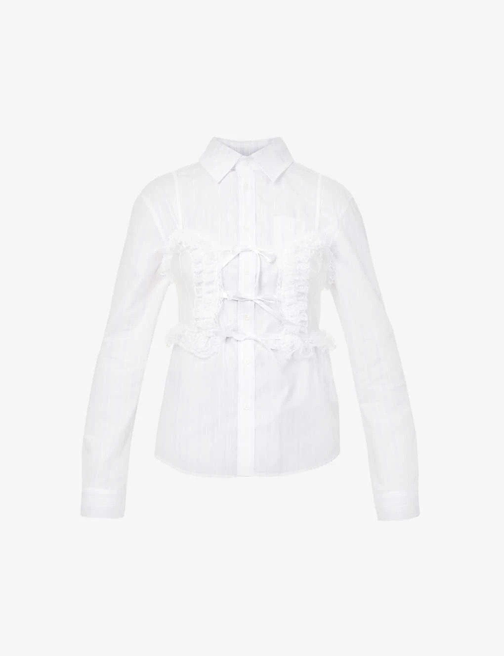 Lace-overlay Striped Cotton Shirt 1 Lace-overlay Striped Cotton Shirt