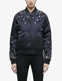 THE KOOPLES Rhinestone-embellished Satin Bomber Jacket -Women Clothing Store R04124532 BLA01 ALT04