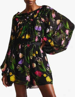 Ted Baker Floral-print Woven Mini Dress 6 Ted Baker Floral-print Woven Mini Dress -Women Clothing Store R04125142 BLACK ALT02