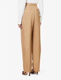 STELLA MCCARTNEY Tapered Mid-rise Woven Trousers -Women Clothing Store R04125574 CARAMEL ALT03