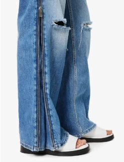 STELLA MCCARTNEY Distressed Zipped-panel Straight-leg High-rise Jeans -Women Clothing Store R04125584 MIDBLUE ALT05