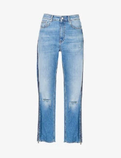 STELLA MCCARTNEY Distressed Zipped-panel Straight-leg High-rise Jeans