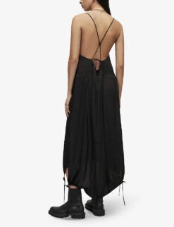 AllSaints Kaye Drawcord-hem Recycled Polyester-blend Maxi Dress 9 AllSaints Kaye Drawcord-hem Recycled Polyester-blend Maxi Dress -Women Clothing Store R04127005 BLACK ALT03
