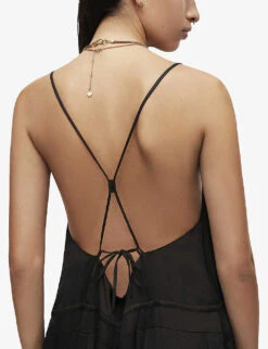 AllSaints Kaye Drawcord-hem Recycled Polyester-blend Maxi Dress 10 AllSaints Kaye Drawcord-hem Recycled Polyester-blend Maxi Dress -Women Clothing Store R04127005 BLACK ALT04