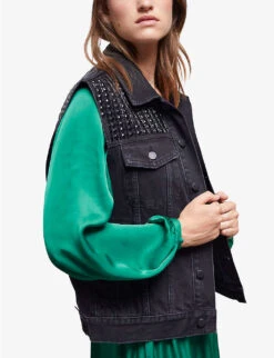 THE KOOPLES Crystal-embellished Sleeveless Denim Jacket -Women Clothing Store R04127789 BLA55 ALT04