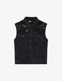 THE KOOPLES Crystal-embellished Sleeveless Denim Jacket