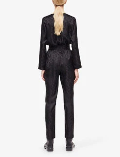 THE KOOPLES Jacquard-logo Sweetheart-neckline Woven Jumpsuit -Women Clothing Store R04127926 BLA01 ALT03