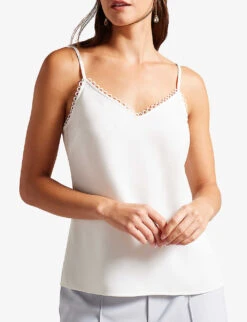 Ted Baker Andreno Looped-trim V-neck Woven Cami Top 6 Ted Baker Andreno Looped-trim V-neck Woven Cami Top -Women Clothing Store R04128531 WHITE ALT02