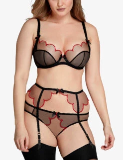 AGENT PROVOCATEUR Lorna Heart High-rise Mesh Suspender -Women Clothing Store R04128768 BLACKRED ALT02